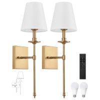 Wall Sconces Set Of Two With Remote Dimming 10100 Adjustable Colors 27006500K Hardwired Wall Lamps White Fabric Shades Wall