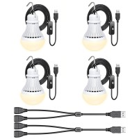 4 Pack Usb Light Bulb Usb Led Camping Light Lantern 82 Ft Extra Length Cord Tent Light With Usb Ycable Portable Led Bulb Fo