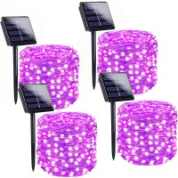 Purple Halloween Solar String Lights Outdoor, 4-Pack Each 100Led Solar Twinkle Lights Outside Waterproof, Solar Halloween Lights Copper Wire 8 Modes Solar Fairy Lights For Halloween Decoration Outdoor