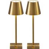 Kdg 2 Pack Cordless Table Lamp,Portable Led Desk Lamp, 5000Mah Battery Operated, 3 Color Stepless Dimming Up, For Restaurant/Bedroom/Bars/Outdoor Party/Camping/Coffee Shop Night Light(Gold)