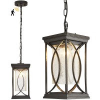 Motion Outdoor Pendant Light Fixtures Dusk To Dawn Exterior Ceiling Hanging Lantern For Porch Modern Black Outside Chandelier L