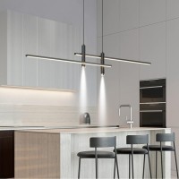 Modern Dimmable Led Chandeliers For Dining Room Kitchen Island Black Pendant Light With Remote Control 3000K-6500K Flush Mount Ceiling Chandelier Living Room Table Bedroom Decor Lighting (L35.43In)