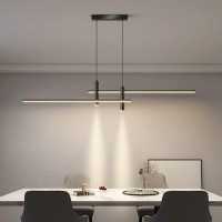 Modern Dimmable Led Chandeliers For Dining Room Kitchen Island Black Pendant Light With Remote Control 3000K-6500K Flush Mount Ceiling Chandelier Living Room Table Bedroom Decor Lighting (L35.43In)