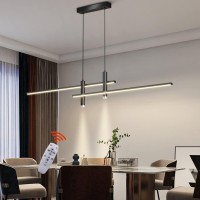 Modern Dimmable Led Chandeliers For Dining Room Kitchen Island Black Pendant Light With Remote Control 3000K-6500K Flush Mount Ceiling Chandelier Living Room Table Bedroom Decor Lighting (L59In)