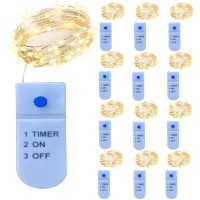 ?Timer?12 Pack Fairy Lights With Timer Battery Operated String Lights - 3.3Ft 20 Led,Silver Wire Warm White Mini Lights For Wedding,Party Centerpieces,Table Decor,Diy Crafts,Festivals,Mason Jars D?Or