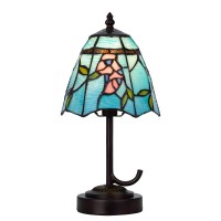 Eli 13 Inch Accent Lamp, Hand Painted Multicolor Blue Tiffany Style Shade