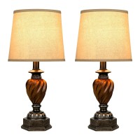 Beslowe Farmhouse Table Lamps For Bedroom Set Of 2, Rustic Bedside Nightstand Lamps For Kids Room With Fabric Shades, Vintage End Table Lamps For Living Room Dorm Nursery Study Room Office, Brown