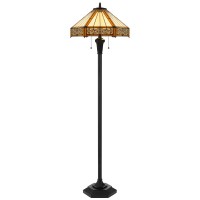 Eli 60 Inch Floor Lamp, Hexagonal Tiffany Style Shade, Dual Light, Bronze