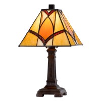 Eli 14 Inch Art Deco Accent Lamp, Square Tiffany Style Shade, Dark Bronze