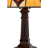 Eli 14 Inch Art Deco Accent Lamp, Square Tiffany Style Shade, Dark Bronze