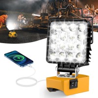 Led Work Light For Dewalt 20V Battery 48W 4800Lm Protable Led Flood Light 6500K Cordless Flashlight Low Voltage Protect Usb