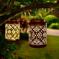 Solar Lanterns, Large Metal Hanging Solar Lights, Retro Outdoor Waterproof Led, Modern Moroccan Design For Garden Yard Patio Tree Tabletop Wedding Party Decorations, 2 Pack (Red Copper)