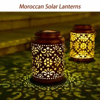 Solar Lanterns, Large Metal Hanging Solar Lights, Retro Outdoor Waterproof Led, Modern Moroccan Design For Garden Yard Patio Tree Tabletop Wedding Party Decorations, 2 Pack (Red Copper)