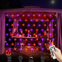 Echosari Purple Orange Halloween Net Lights Battery Operated 5Ft 5Ft 100 Led Net Lights With Remote Timer Dimmable Garden Mes