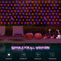 Echosari Purple Orange Halloween Net Lights Battery Operated 5Ft 5Ft 100 Led Net Lights With Remote Timer Dimmable Garden Mes