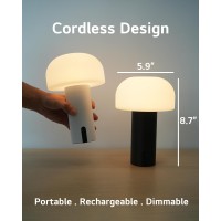 Ilovinit Outdoor Mushroom Table Lamp Rechargeable, Cordless Lamps For Patio Waterproof, Portable Battery Operated Lamp With Usb Charging, Touch Dimming Night Light For Home/Porch/Restaurant (White)