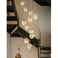 Meimond Long Chandeliers For High Ceilings,Modern Crystal Balls Pendant Light,Globe Raindrop Drop Lamp,Flush Mount Hanging Lighting Fixtures For Spiral Staircase,Foyer,Entryway,Living,10 Lights