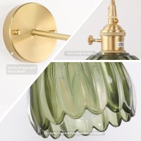 Shenmoyl Vintage Wall Sconce Wall Lamp Green Tulip Shade Pattern Glass Adjustable Chain Retro Gold Wall Mounted Light Wall Lamp