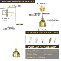 Shenmoyl Vintage Wall Sconce Wall Lamp Green Tulip Shade Pattern Glass Adjustable Chain Retro Gold Wall Mounted Light Wall Lamp