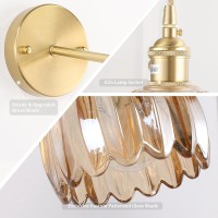 Shenmoyl Vintage Wall Sconce Wall Lamp Amber Tulip Shade Pattern Glass Adjustable Chain Retro Gold Wall Mounted Light Wall Lamp