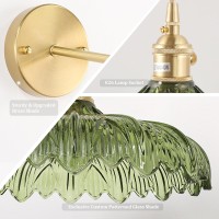 Shenmoyl Vintage Wall Sconce Wall Lamp Green Flower Shade Pattern Glass Adjustable Chain Retro Gold Wall Mounted Light Wall Lam