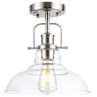 Zlepmlla Modern Flush Mount Ceiling Light Fixture Bulb Included Brushed Nickel Finished With Clear Glass Shade Farmhouse Li