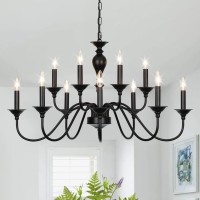 Lightdamy Black Farmhouse Chandeliers For Dining Room Light Fixtures Over Table 12 Light Industrial Candle Hanging Light Fixtur