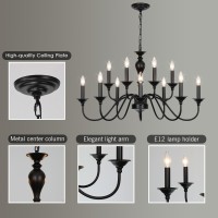 Lightdamy Black Farmhouse Chandeliers For Dining Room Light Fixtures Over Table 12 Light Industrial Candle Hanging Light Fixtur