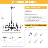 Lightdamy Black Farmhouse Chandeliers For Dining Room Light Fixtures Over Table 12 Light Industrial Candle Hanging Light Fixtur