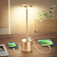 Loshuer 8000 Mah Battery Operated Lamps For Tables Cordless, Small Rechargeable Powered Desk Lamp For Bedroom, Bedside, Bar, Camping, Outdoor-Gold