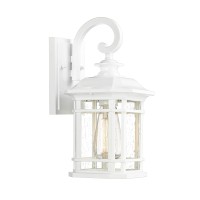 Emliviar 1-Light Outdoor Wall Lighting, 13 Inch Vintage Outdoor Wall Sconce For Porch In White Finish, Seeded Glass Shade, 2084B-Wh