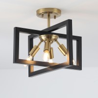 Minyuco Semiflush Mount Ceiling Light Modern Industrial Light Fixture Black And Gold 4Light Candelabra Lighting Ceiling Lamp