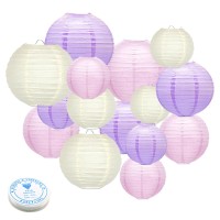 15Pcs Paper Lanterns Decorative, Pink Purple White Hanging Lantern For Mermaid Unicorn Theme Girl Birthday Party Baby Showers Party Decorations