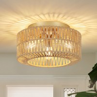 Pauful Boho Light Fixtures Ceiling Mount 3Light Farmhouse Rattan Ceiling Light Fixture Flush Mount Ceiling Light With Handwo