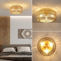 Pauful Boho Light Fixtures Ceiling Mount 3Light Farmhouse Rattan Ceiling Light Fixture Flush Mount Ceiling Light With Handwo