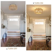 Pauful Boho Light Fixtures Ceiling Mount 3Light Farmhouse Rattan Ceiling Light Fixture Flush Mount Ceiling Light With Handwo