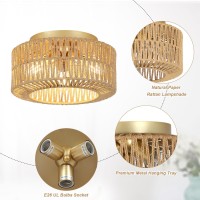 Pauful Boho Light Fixtures Ceiling Mount 3Light Farmhouse Rattan Ceiling Light Fixture Flush Mount Ceiling Light With Handwo