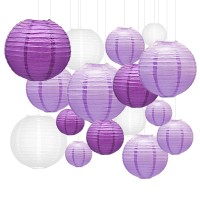 Purple Round Chinese Paper Lanterns Decorative 16Pcs Paper Hanging Lantern Decorations For Wedding Mermaid Theme Birthday Party