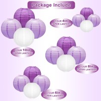 Purple Round Chinese Paper Lanterns Decorative 16Pcs Paper Hanging Lantern Decorations For Wedding Mermaid Theme Birthday Party