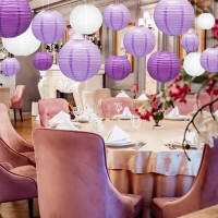 Purple Round Chinese Paper Lanterns Decorative 16Pcs Paper Hanging Lantern Decorations For Wedding Mermaid Theme Birthday Party