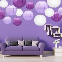 Purple Round Chinese Paper Lanterns Decorative 16Pcs Paper Hanging Lantern Decorations For Wedding Mermaid Theme Birthday Party