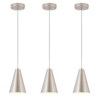 Brushed Nickel Pendant Lights Kitchen Island Dining Room Light Fixtures Over Table 3 Pack With Silver Cone Metal Shade Modern F