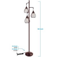 Lakumu Floor Lamp For Living Room Brown Floor Standing Lamp With 3 Elegant Teardrop Cage Heads St58 4W 2700K Edison Led Bulbs