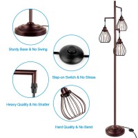 Lakumu Floor Lamp For Living Room Brown Floor Standing Lamp With 3 Elegant Teardrop Cage Heads St58 4W 2700K Edison Led Bulbs