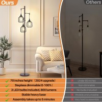 Dimmable Industrial Floor Lamp With 3 Led Edsion Bulbs Farmhouse Tall Standing Lamp For Living Room Rustic Brown Tree Floor La