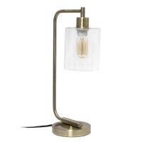 Lalia Home Modern Iron Desk Lamp With Glass Shade, Antique Brass