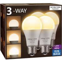 Briignite Led Light Bulbs, 3 Way Light Bulbs 50 100 150W Equivalent, 3 Way Light Bulbs, Three Way A19 Light Bulbs E26 Medium Base, Warm White 3000K, 600Lm-1200Lm-1600Lm, 4 Pack