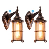 Rustic Outdoor Wall Light, Dusk To Dawn Porch Light, Golden Bronze Exterior Light Fixture, Industrial Lantern Wall Sconces Waterproof Retro Farmhouse Lamp For Indoor Bedroom Living Room 2 Pack