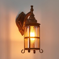 Rustic Outdoor Wall Light, Dusk To Dawn Porch Light, Golden Bronze Exterior Light Fixture, Industrial Lantern Wall Sconces Waterproof Retro Farmhouse Lamp For Indoor Bedroom Living Room 2 Pack