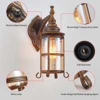 Rustic Outdoor Wall Light, Dusk To Dawn Porch Light, Golden Bronze Exterior Light Fixture, Industrial Lantern Wall Sconces Waterproof Retro Farmhouse Lamp For Indoor Bedroom Living Room 2 Pack